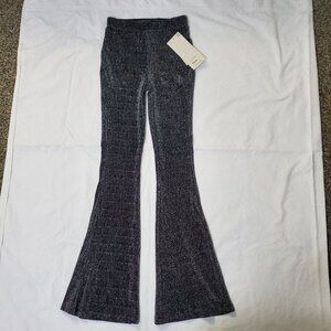 No Boundaries Shimmer Glitter Silver Flare Stretch Pants - Black - Size XXS 00